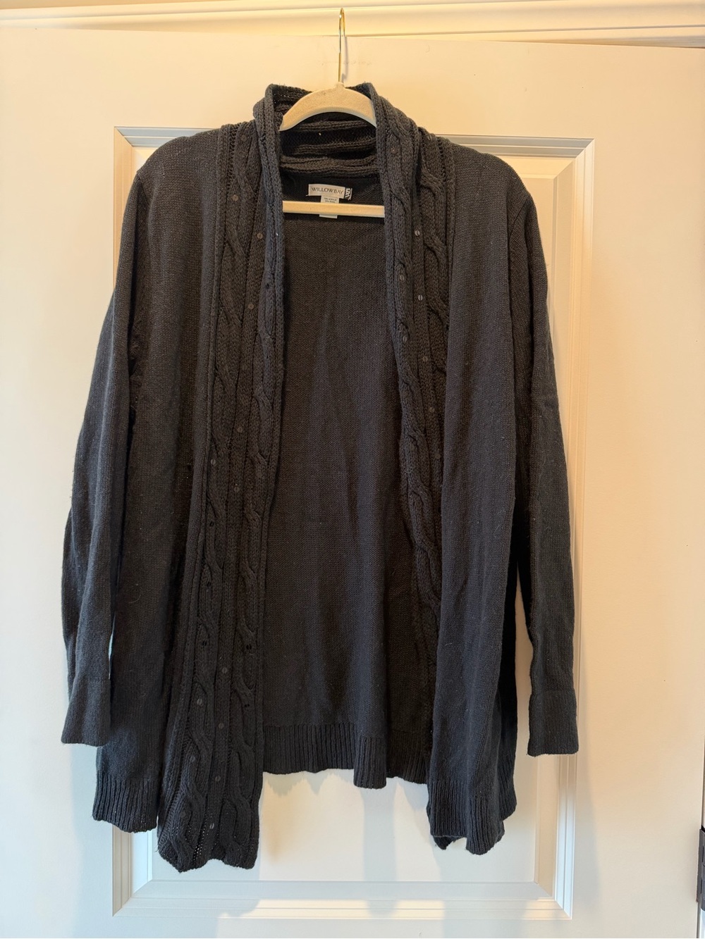 Cozy Open-Front Cable-Trim Cardigan